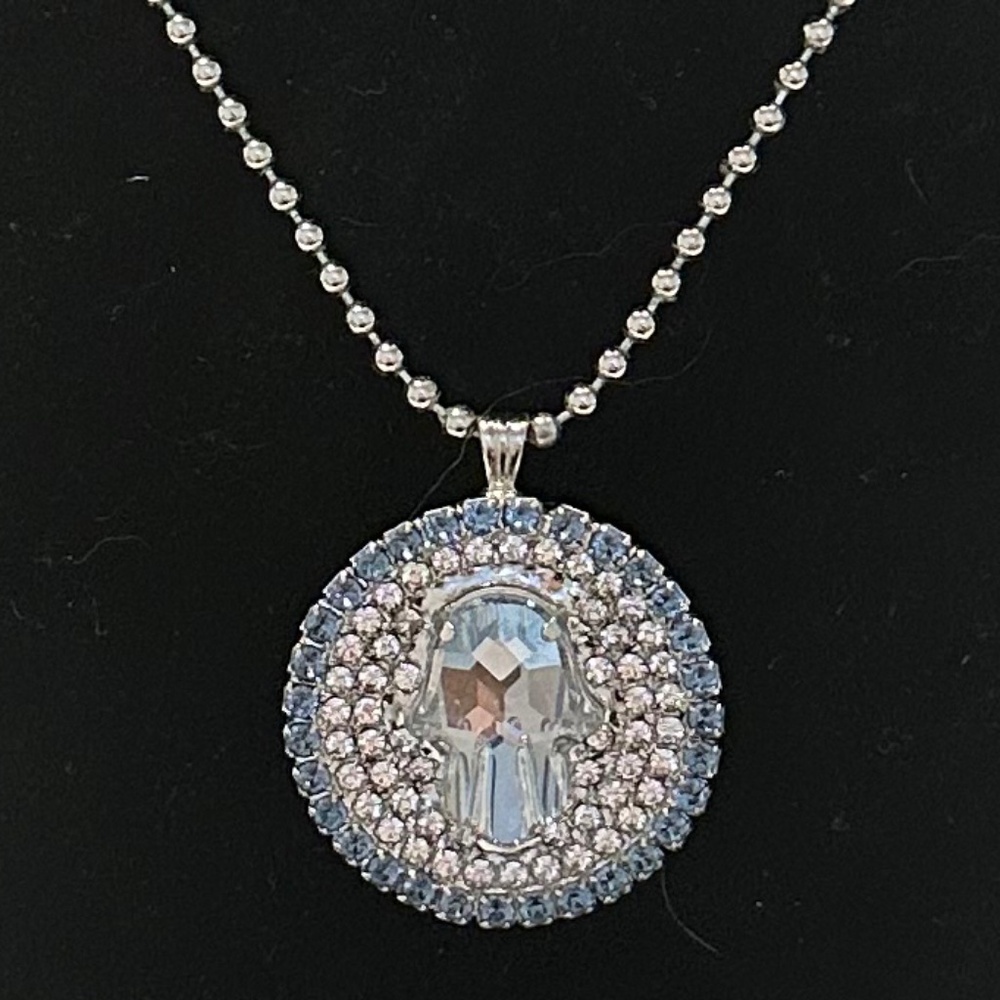 REBEKAH PRICE - Light Sapphire Encircled Crystal Pendant Silver Necklace